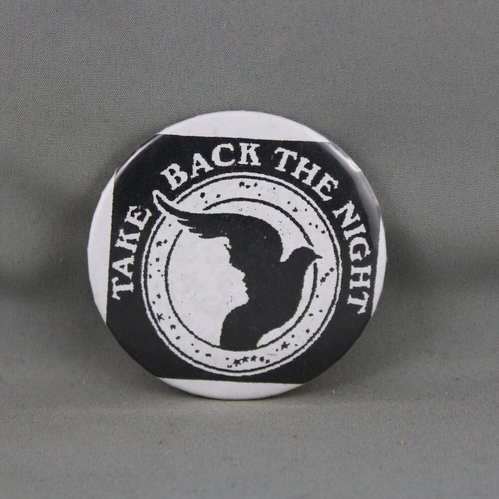 Vintage Protest Pin - Take Back the Night Black Dove - Celluloid Pin